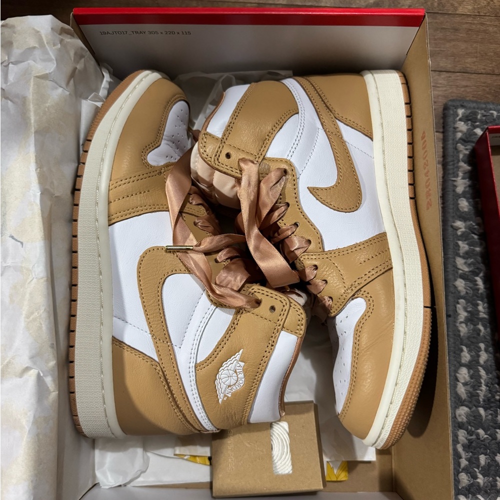 Tan and White Jordan 1